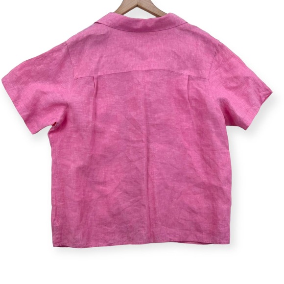 LL Bean Pink Linen Womens Large Short Sleeve Button Front Shirt Summer Vacation - Picture 3 of 10